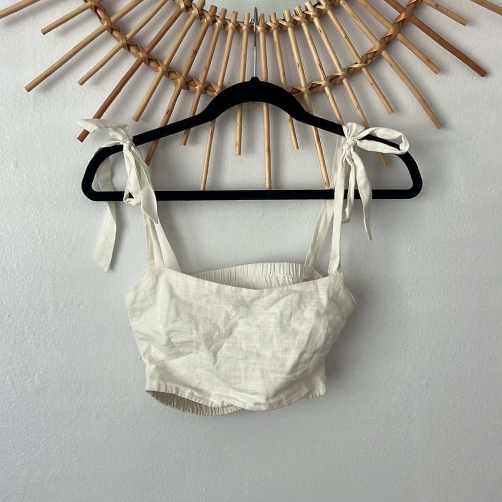 White Tie-Shoulder Crop Top